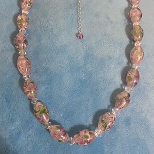 Lampwork glass beads necklace with crystals